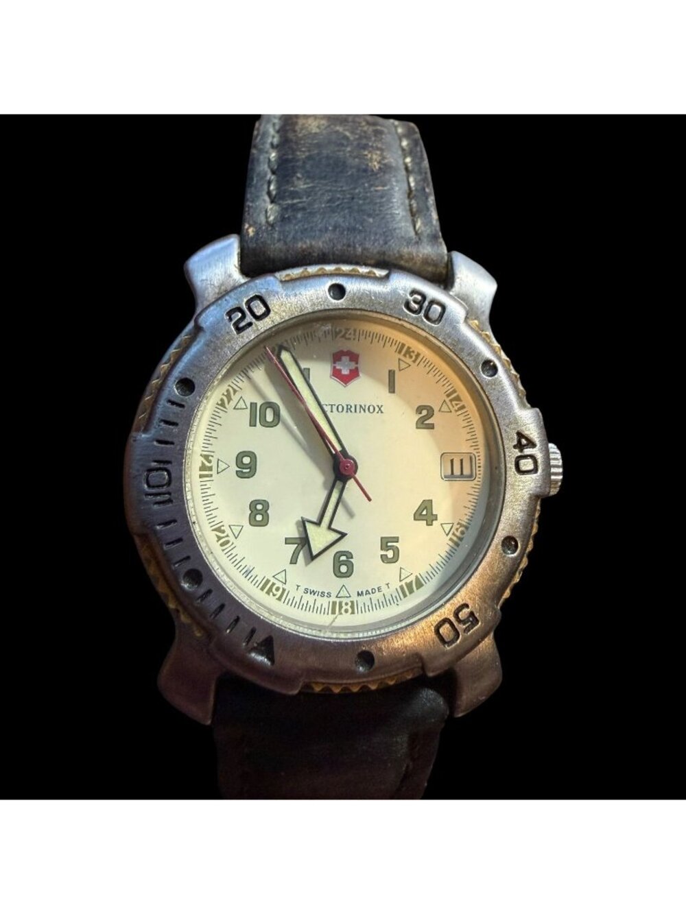 Victorinox Swiss Army Mens Watch With Leather Strap & Cream Dial - Vintage Style